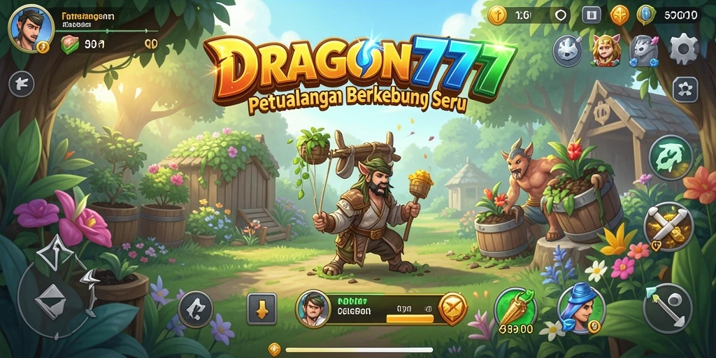 Tampilan gameplay DRAGON777 yang menampilkan kebun indah dan aktivitas seru.