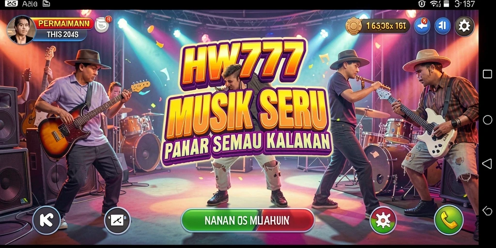 Tampilan gameplay HW777 yang penuh dengan musik dan tantangan menyenangkan.
