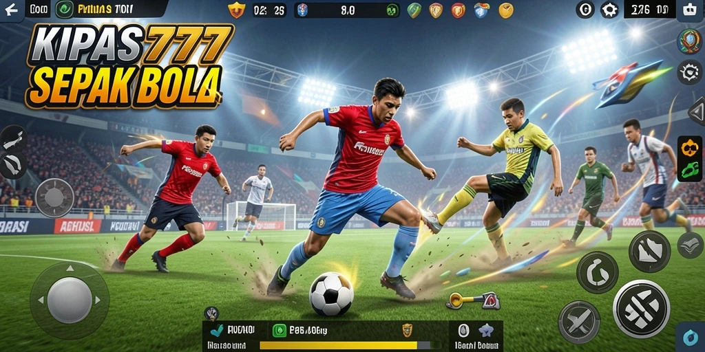 Screenshot gameplay KIPAS777 menampilkan aksi sepak bola yang mendebarkan.