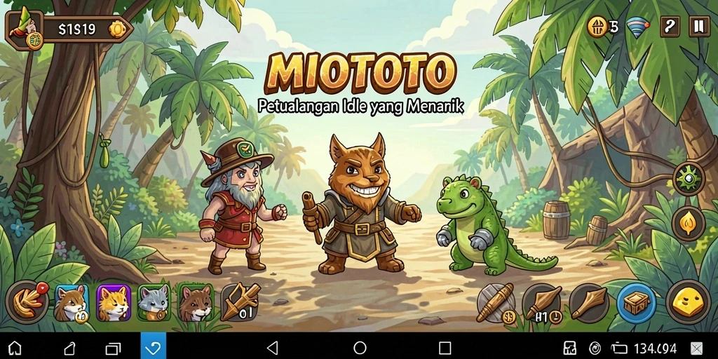 Tampilan gameplay menarik dari MIOTOTO dengan mekanisme Idle yang mengasyikkan.