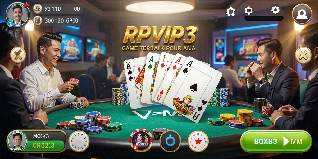 Screenshot utama RPVIP3 menampilkan gameplay Poker yang seru dan menegangkan.