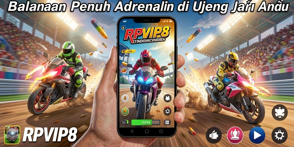 Screenshot gameplay RPVIP8 menampilkan aksi balapan yang seru.