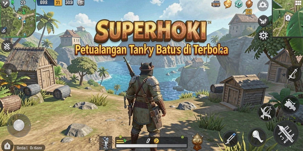 Tampilan gameplay SUPERHOKI yang penuh warna dan dinamis.